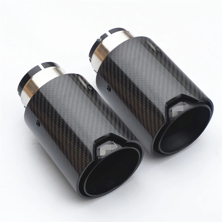 

1 Pair Car Carbon Fiber Exhaust End Tips Glossy Black for BMW 2.5'' in, 3.5'' out