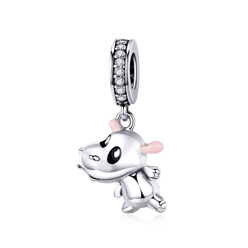 

925 Sterling Silver Enamel Hippopotamus Animal Pendant Charm For Original Women Snake Bracelet Diy Jewelry Bsc069