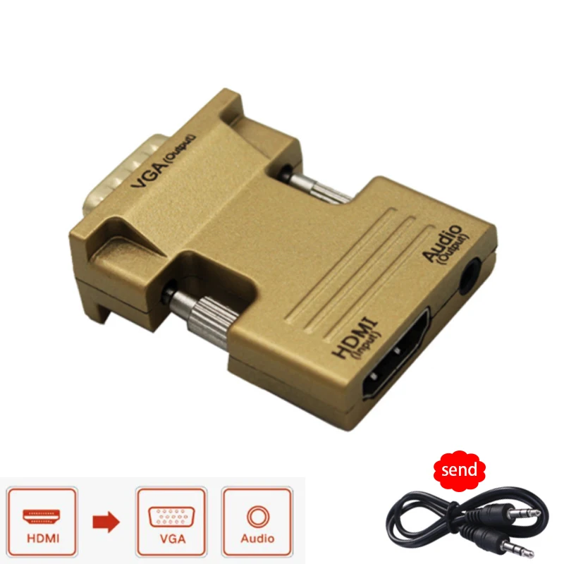 

HDMI To VGA Adapter Support 1080P Signal Output For Computer Set-Top Box High Quality Send Audio Cable