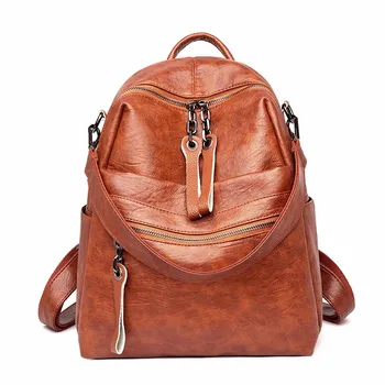 

2019 Women Leather Backpacks High Quality Sac A Dos Rucksacks For Girls Vintage Bagpack Solid Travel Back Pack Luxury Designer