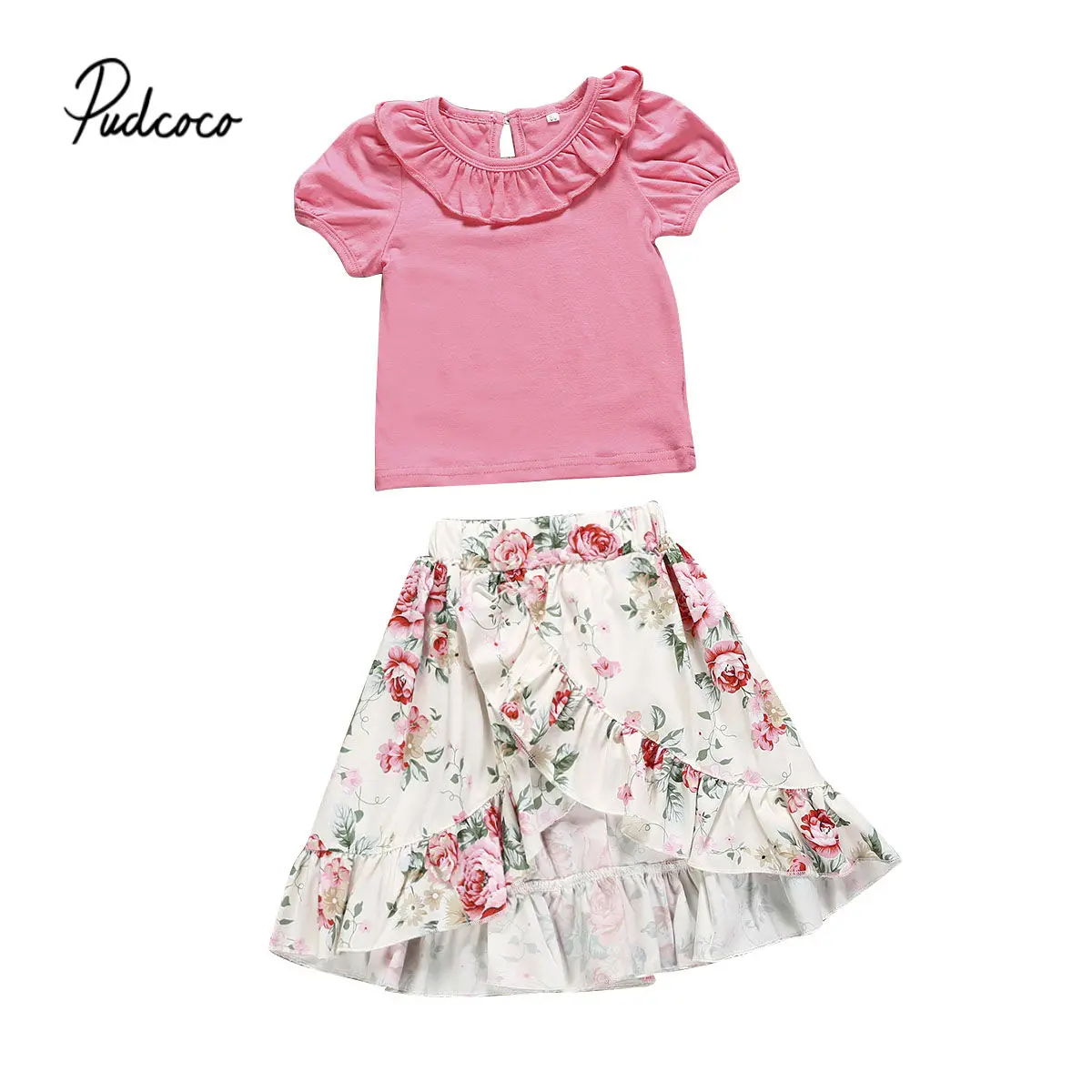 

2019 Hot Summer Kids Girls Blouse+Flower Skirt 2pcs Set Casual Suit Toddler Kids Children Floral Print Clothing Costume 1-6T