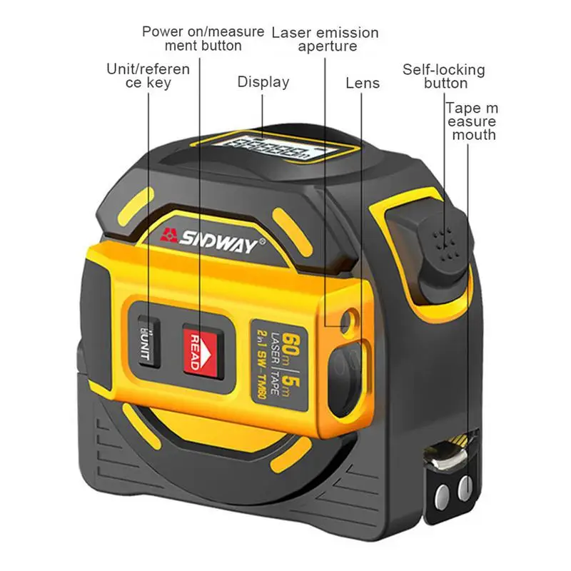 2 в 1 измеритель ленты 5 м измерительный прибор ЖК-цифровой дисплей ручной инфракрасный 60 м 40 м электронная линейка