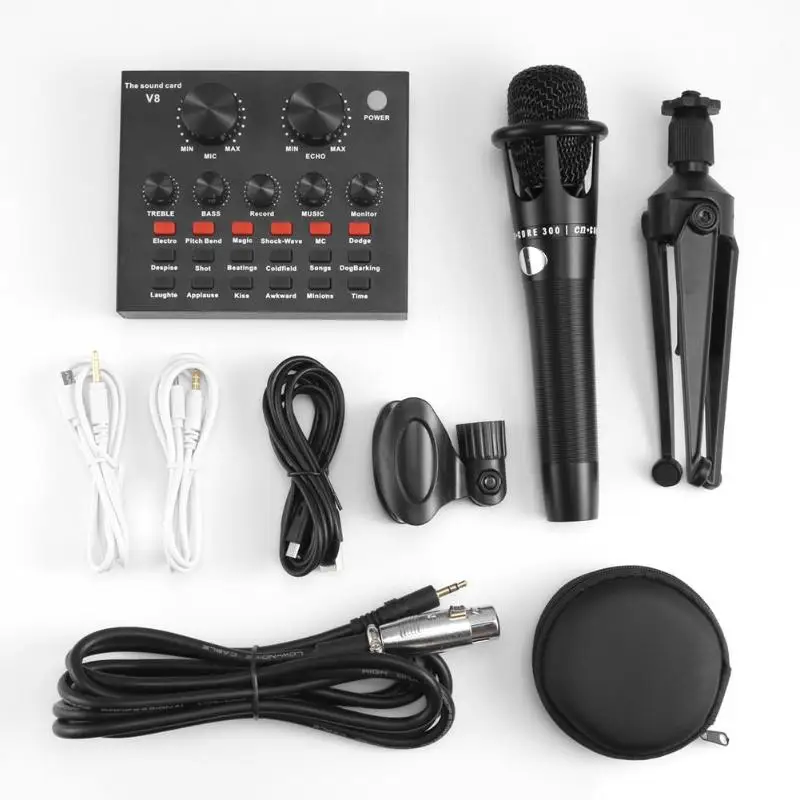 

V8 Audio USB Headset Microphone Earphone Webcast Streamer Live Sound Card Cable Set for Phone Computer PC