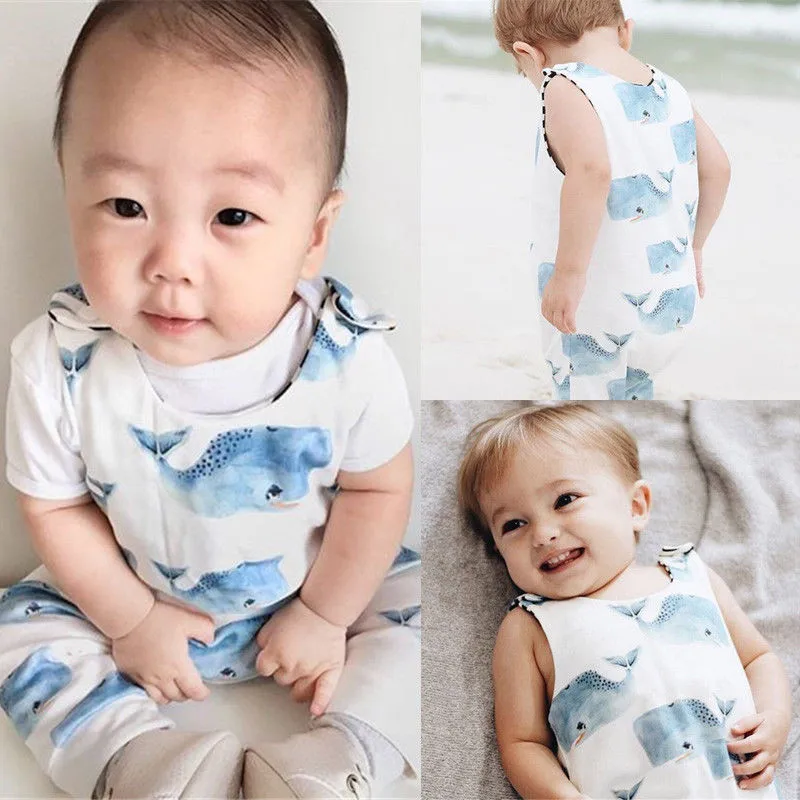 

PUDCOCO Summer Hot Newborn Infant Baby Boys Girls Sleeveless Whale Printed Romper Jumpsuit Outfit Casual Cute Clothes Set 0-3T