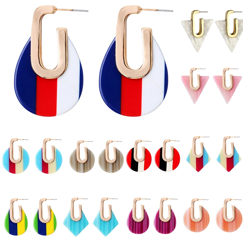 

1Pair 32 Colors Acrylic Triangle Water Drop Hollow Out Round Rhombus Bohemia Colorful Simple Geometric Drop Earrings
