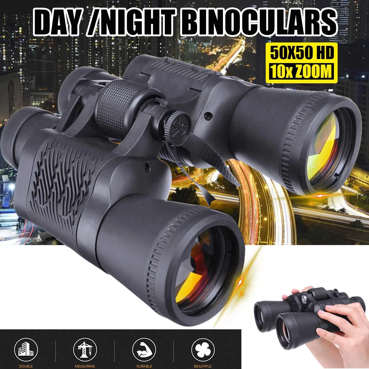 

50X50 Army Zoom Telescope with Belt Filter High Power High Definition Binoculars Optics Hunting Camping Travelling Day/Night