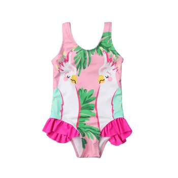 

Cute Kids Baby Girls Swimwear Double Parrots Printing Bikini Sets Pink Summer Sleeveless Swimsuit Bathing Suit Beachwear