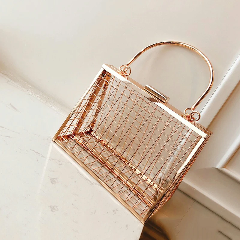 

[Super Seabob] 2019 Spring Summer Woman Personality Trendy New Golden Silver Color Single Metal Handles Hollow Handbag LM241
