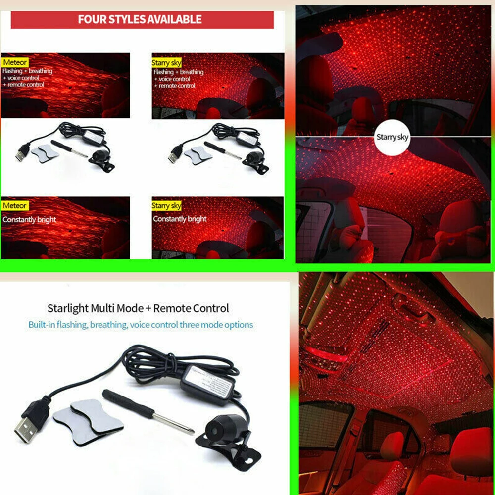 Автомобиль Звук управление свет окружающего света звезды USB автомобильная атмосферная лампа Led Световой Лазерный проектор Звездное Метеор дождь лампа
