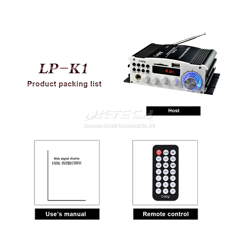 Автомобильный усилитель мощности LP K1 Lepy цифровой плеер 2CH 20W RMS MMC/USB/MP3/DVD/CD SD карта Hi