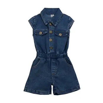 

2-7T Kids Baby Girl Clothes Sleeveless Denim Ruffles Romper Short Sleeve Jumpsuit Overalls Outfits Childrens Summer Clothes