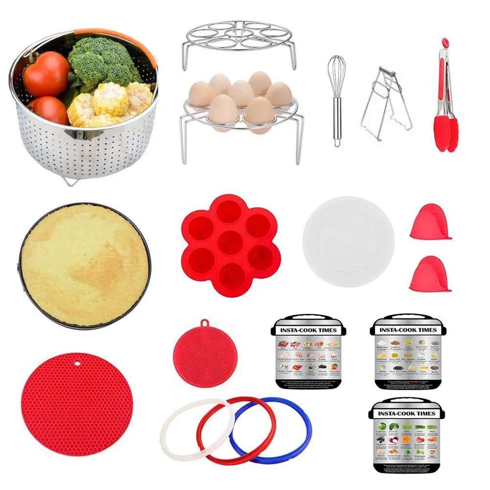

19 Piece Electric Pressure Cooker Instant Pot Steamer Basket Food Box Silicone Gloves Red Kitchen Utensil Set Pressure Cooker