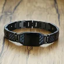 Мужской черный браслет из нержавеющей стали Магнитотерапия Здоровье 4в1 магнит германий Исцеление мужской персоанизированный браслет 8,3"