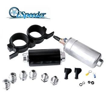 

ESPEEDER Fuel Pump 300LPH+Inline Fuel Filter AN6/8/10 100 Micron Element Steel+Double Fuel Pump Brankets Aluminum Alloy