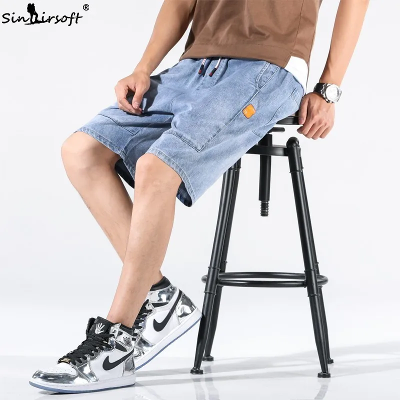 

SINAIRSOFT Summer Denim Shorts Men's Jeans Elastic Pants Men's Denim Shorts Pocket Tooling Jogging Pants Loose Large Size7XL New
