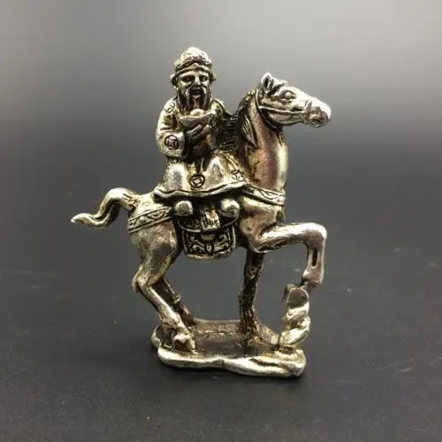 Chinses Tibetan silver hand-carved The God of wealth & horse statue