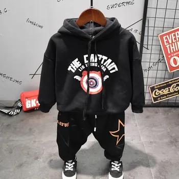 

Sports Suits For Boy Plus Velvet Warm Hoodies Fashion Printing Thick Boys Clothing Sweatshirt Casual Pants 2pcs Toddler Baby Set