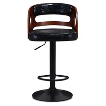Wooden Back Bar Chair Multi-function Front Desk Retro High Stool with Footrest Household Stable Balcony Leisure Stool PU Seat