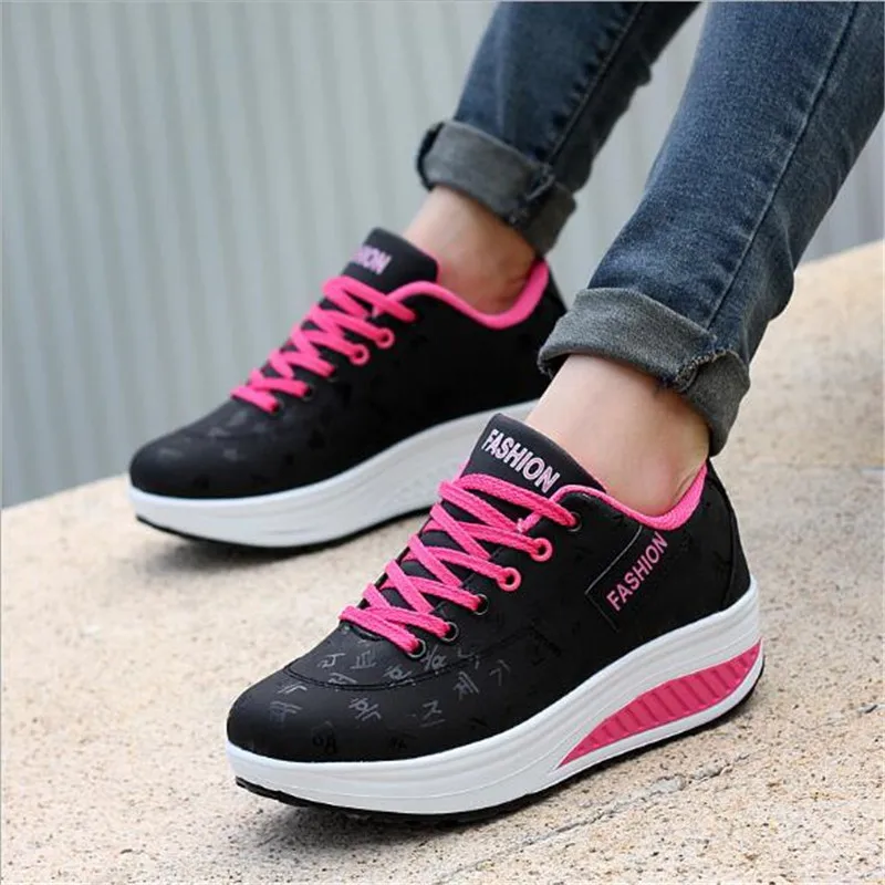 

Fashion Women Height Increasing Summer Breathable Waterproof Wedges Sneakers Platform Shoes Woman Pu Leather Casual Shoes