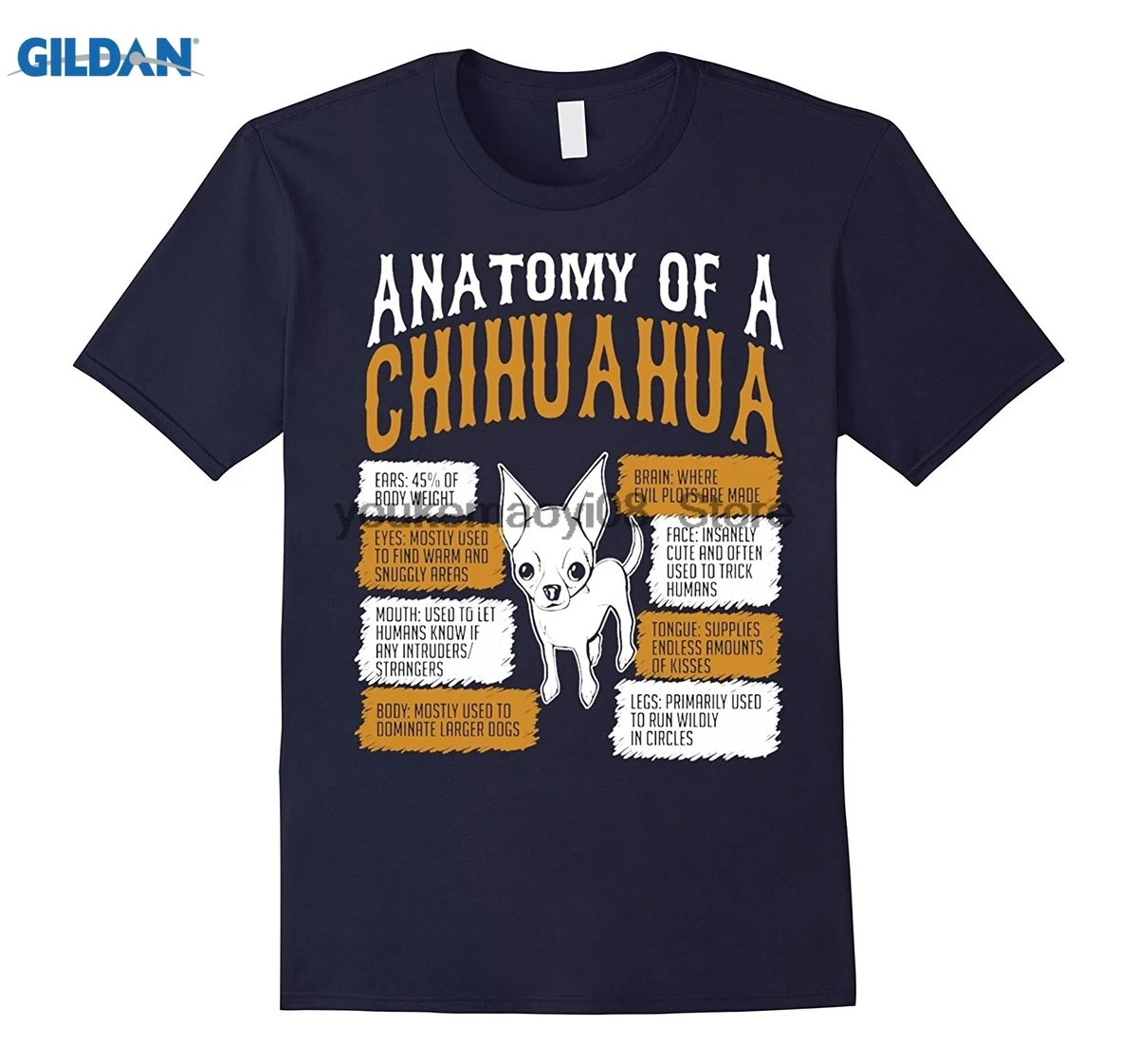 

GILDAN cotton printed O-neck T-shirt Anatomy Of Chihuahua Dog Lovers T Shirt
