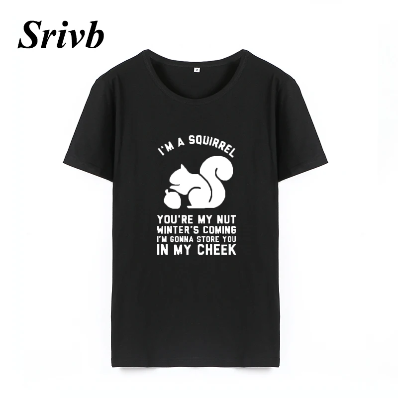 

Srivb I'm A Squirrel Women Cartoon Cartoon Funny Hip Hop Loose Women T Shirt Tops Harajuku Black White O-neck Vogue Tshirt Women