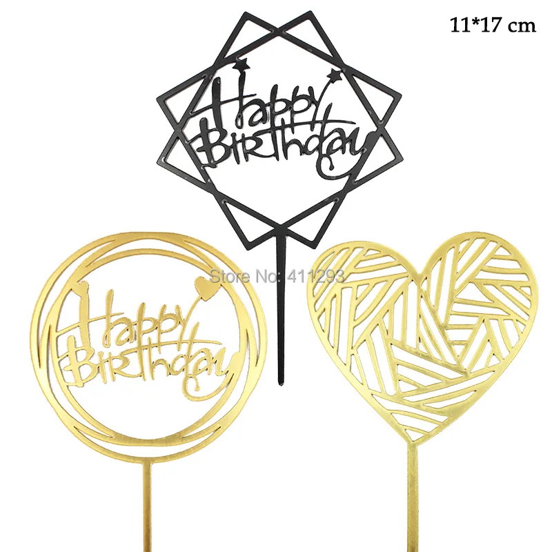 Топпер для торта на день рождения украшения для вечеринки на день рождения акриловый топ для торта флаги золото серебро розовый черный письма с поздравлениями с днем рождения Топпер для торта