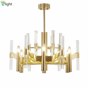 

New Classic Villa Led E14 Chandelier Plate Gold Metal Led Chandelier Lighting Foyer Lustre K9 Crystal Pendant Chandelier