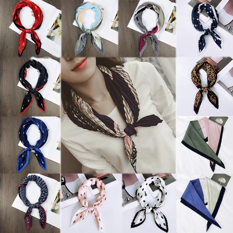 Comfortable Silk Small Neck Scarf Soft 1PC Foulard Square Crumple Crinkle Handkerchief Dot Bandana Airline Hostess Print
