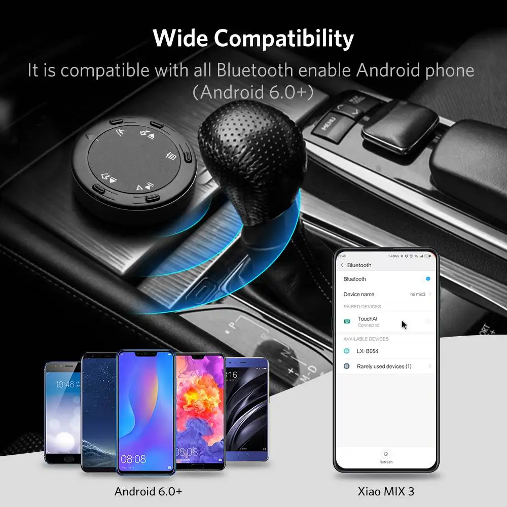 Bluetooth Button Media Remote Control Tsumbay TouchAi Smart Touch Control for Android /& Google AI Voice Assistant GPS Navigation HandsFree Call Bluetooth Car Kit Music- for Android Cellphone Only