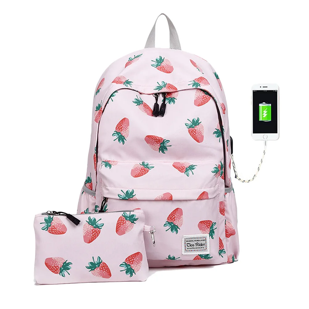 

Women's backpacks Fashion Pink Strawberry Waterproof Large Capacity Backpack Cute Printing Backpack Travelling Girls Back Bags