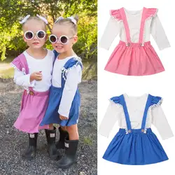 Комплект одежды из 2 шт. для маленьких девочек, футболка с длинными рукавами + короткое платье на бретелях