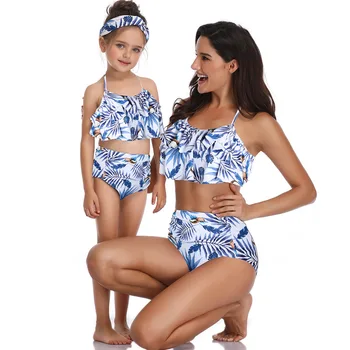 

Hirigin New Swimwear Family Matching Swimsuit Mommy And Me High Wasit Bikini Set High Waist Bathing Suit Ruffles Floral Monokini