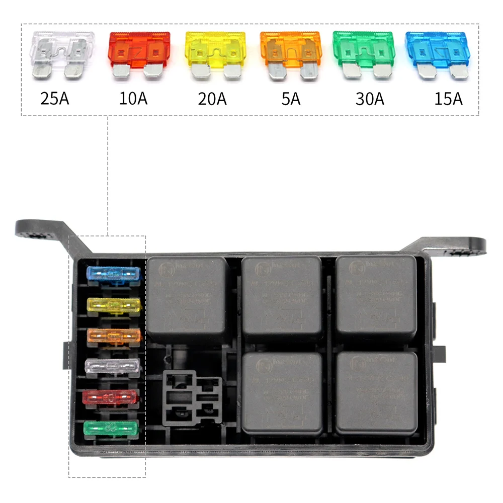 Автомобильная цепь стандарт 12 В 40A предохранитель блок держатель авто 6 реле блок держатели 5 Дорога подходит для автомобиля грузовик морской Лодка ATV