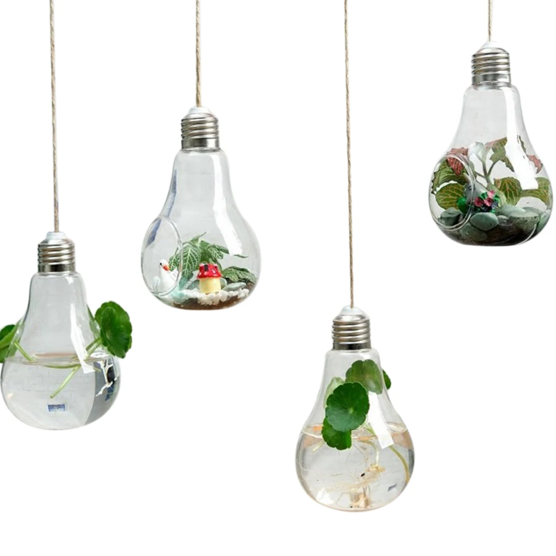 

New 4Pcs/set Hanging Single Nordic Port Bulb Flower Plant Hanging Glass Vase Ornament with Twine for Home Livingroom Decor