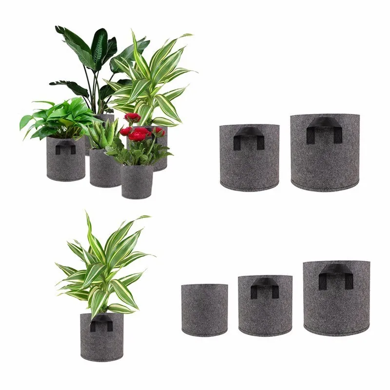 

5 Size Gray Felt Pots Garden Plant Grow Bag Pouch Root Container Garden Pots Vegetable Planters Supplies 1/2/3/5/7/10 Gallon
