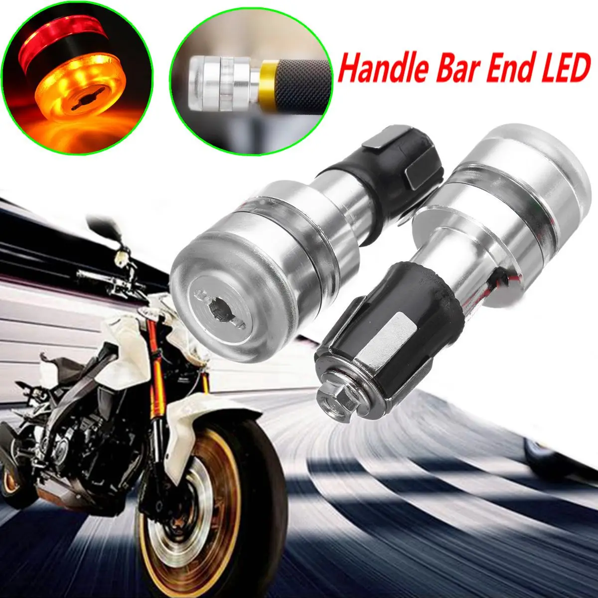 

12V Universal Motorcycle Handlebar Hand Grip LED Turn Signal Lamp 7/8" Handle Bar End Warning Lights