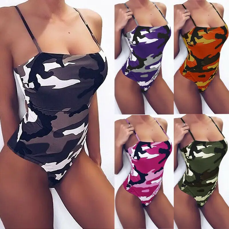 

Backless Bathing Suit Solid One-Piece V-Neck Swimsuit Swimwear Push Up Bikini Bandage