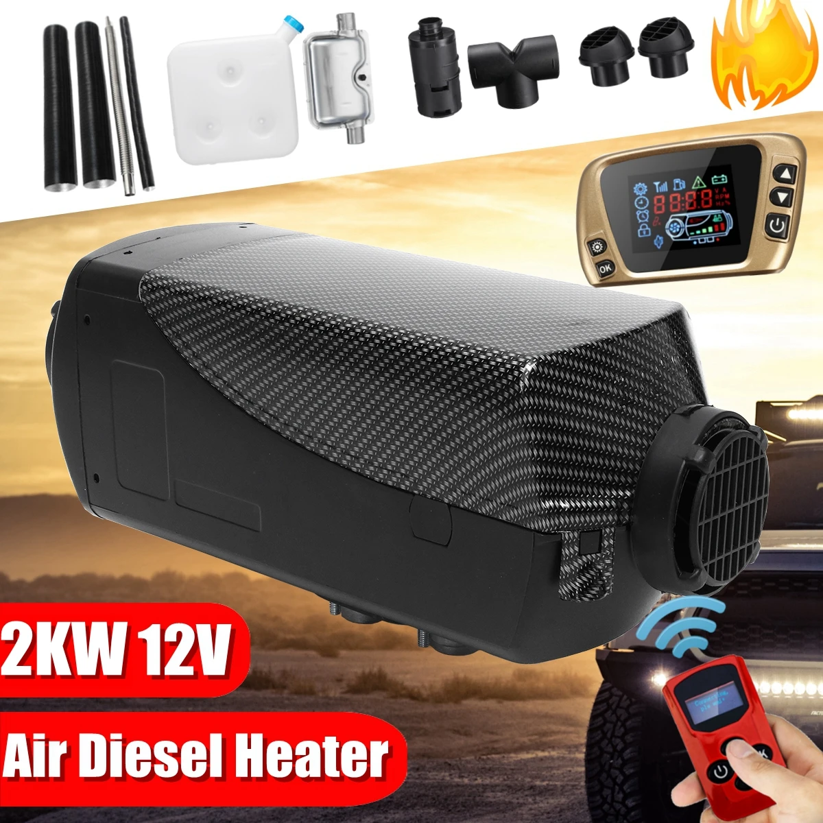 

12V 2kw Diesels Air Parking Heater Air Heating LCD Switch with Silencer and Remote Control For Trucks Boats Car Trailer Heater