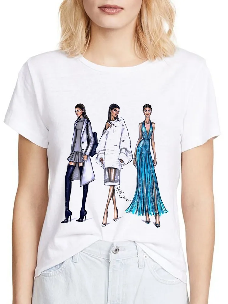 Рисованной Zendaya vogue Забавный kawaii футболка для женщин 2019 новые летние белые