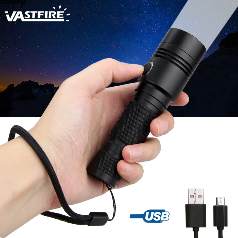 VASTFIRE 10 Вт 800lm T6 LED USB перезаряжаемые военные фонарик IP65 фонарь охотничий 4 режима