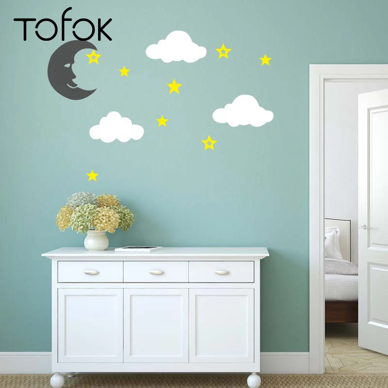 Tofok القمر ستار الغيوم ملصقات جدار الحديثة ديكور خلفية المنزل PVC القابل للإزالة الأطفال غرفة جداريات حائطية جديد تصميم الشمال نمط Tofok القمر ستار الغيوم ملصقات جدار الحديثة ديكور خلفية المنزل PVC القابل للإزالة الأطفال غرفة جداريات حائطية جديد تصميم الشمال نمط