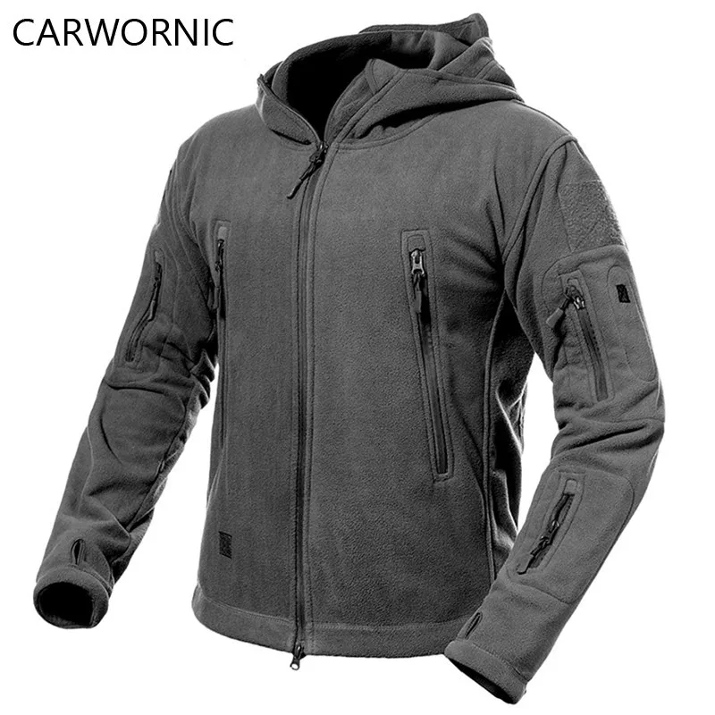 CARWORNIC Thicken Soft Shell Fleece Jackets Men Winter Hooded Windproof Tactical Outerwear Coat Casual Warm Jacket Clothes
