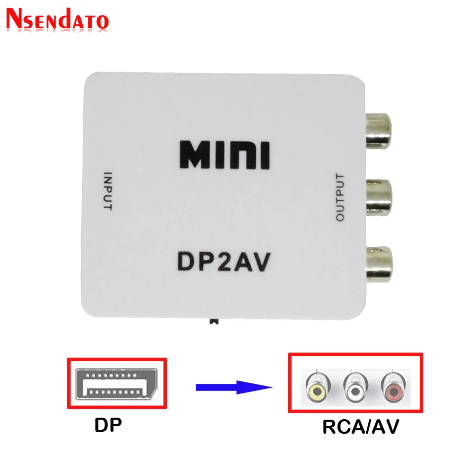 1080P Мини DP видео преобразователь коробка порт дисплея к RCA DP2AV AV/CVSB L/R