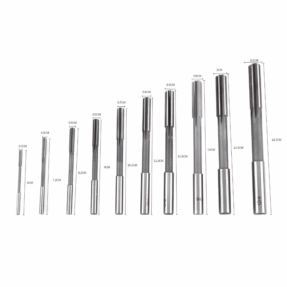 

10pcs HSS H8 Straight Shank Chucking Machine Reamer Rotating Tools Core Drill Bit Milling Reamer Woodworking Tools 3-12mm