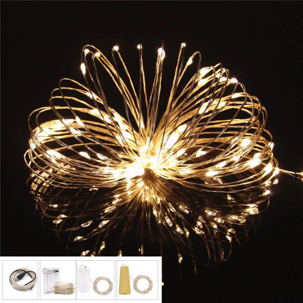 

20M 10M 5M 2M 1M Fairy Lights Led String Silver Wire Christmas Home Garland Wedding Garden Party Outdoor led lights decoration