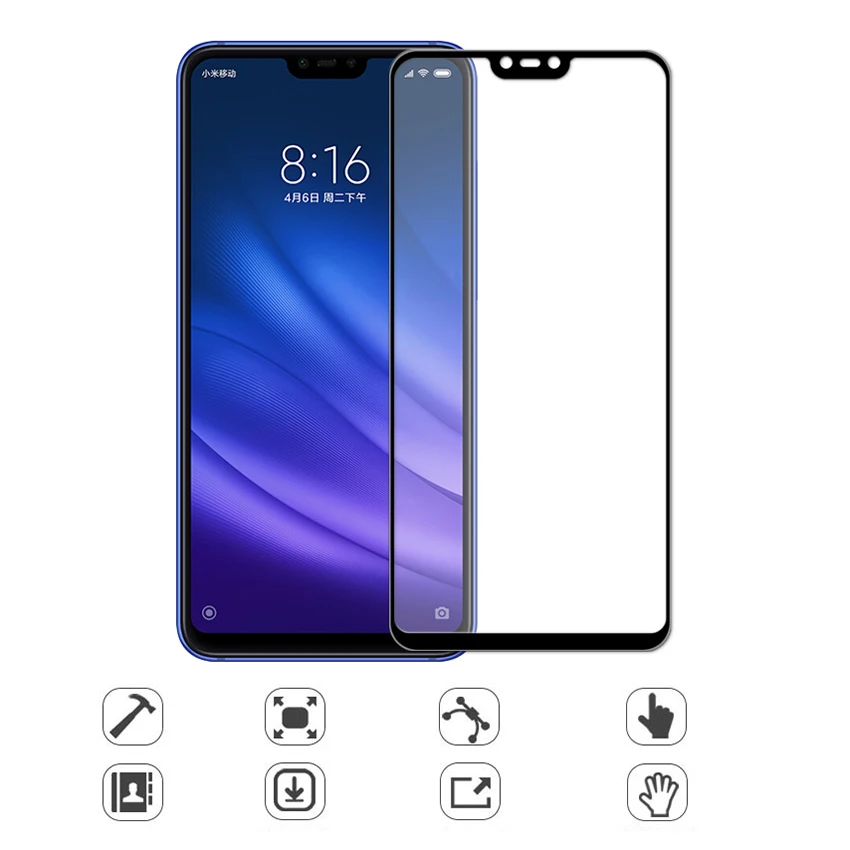 

Xiaomi Mi 8 Lite 8Pro MiPlay A2 Lite Glass Film 5D Colored Curved Tempered Glass Screen Protector Film for Redmi Note 7 6 Pro S2