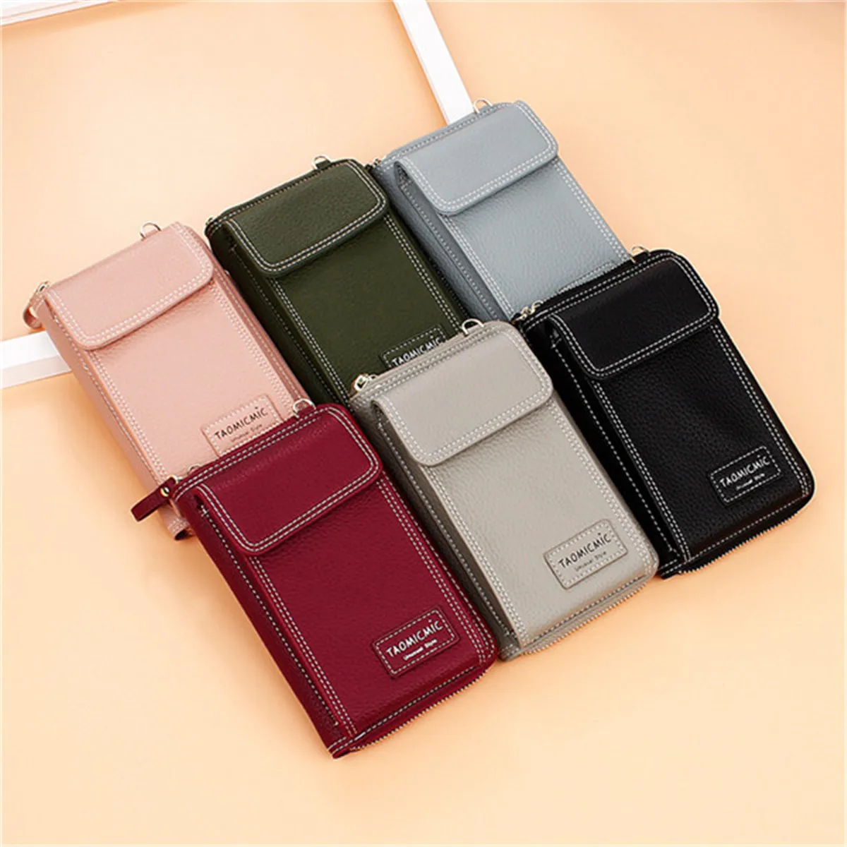 AEQUEEN Ladies Solid Faux leather Clutch Bag Small Crossbody Bag For women Purses 4 Card Slot Card Bag Pink Green Mini Phone Bag