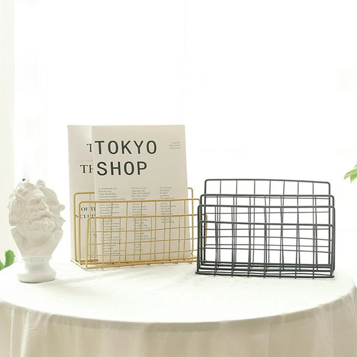

Magazine Holder Grid Wrought Iron Desktop Storage Rack Bookshelf Magazine New Office Desk File Organizer Holder Black Gold