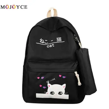 

2pcs/set Cat Letter Print Backpack Women Travel Teenager Oxford cloth School Backpack
