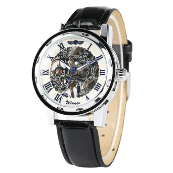 

Relogio Masculino Men Clock Skeleton Mechanical Watch Movement Business Mechanical Watch Leather Band Steel Dial Watch for Boy